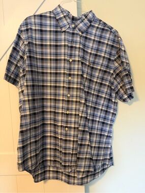 Ralph Lauren Blue and White Plaid Short-Sleeve Button-Down Shirt